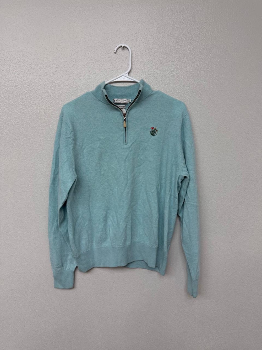 Peter Millar Men’s M 1/4 Zip Pullover Sweater Aqua Blue Golf Embroidered Logo